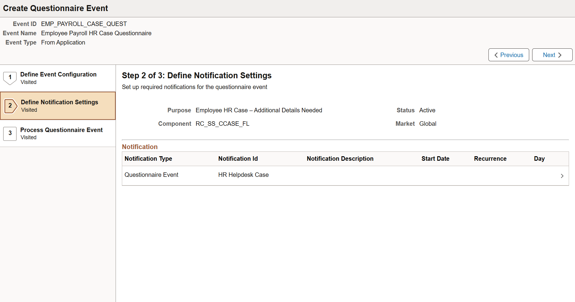 Define Notification Settings page
