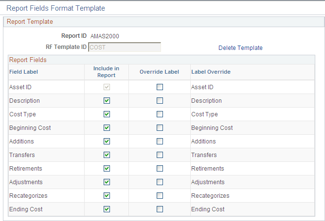 Report Fields Format Template page