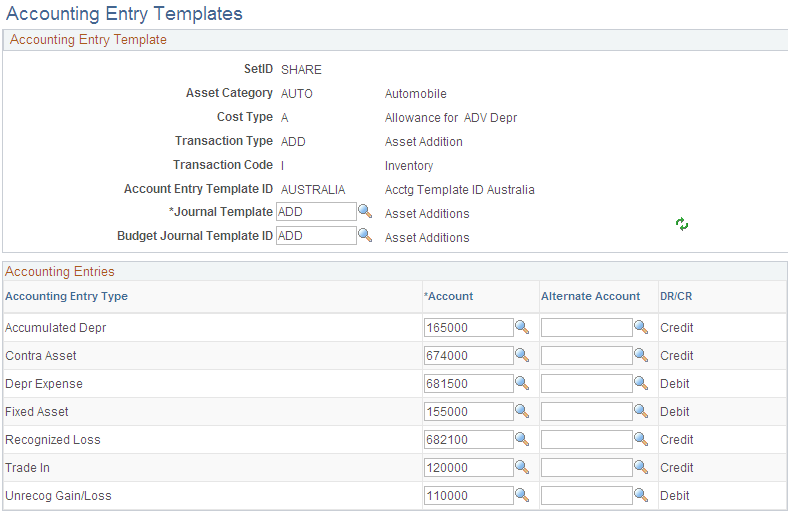 Accounting Entry Templates page