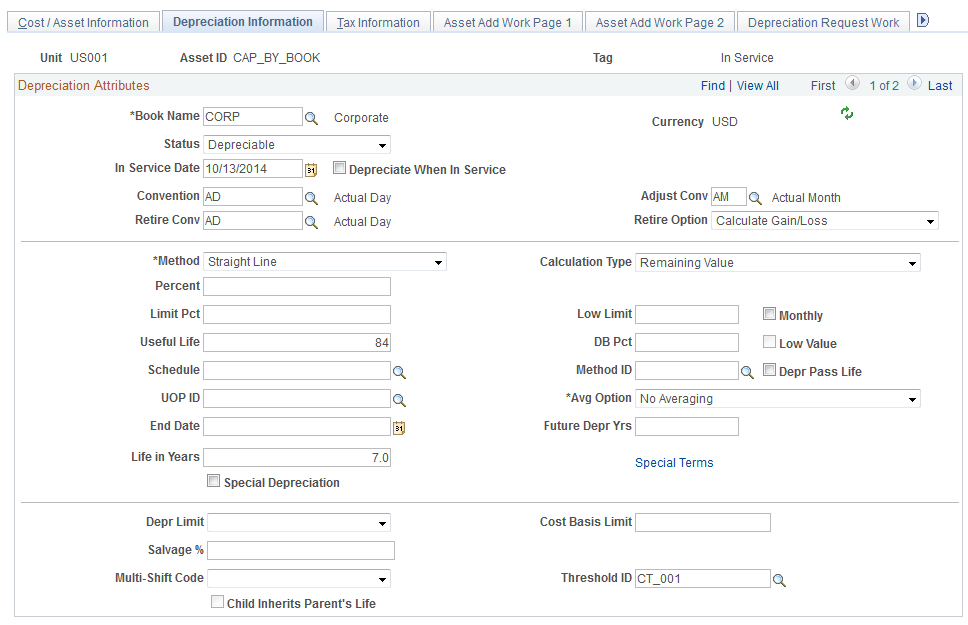 Depreciation Information page