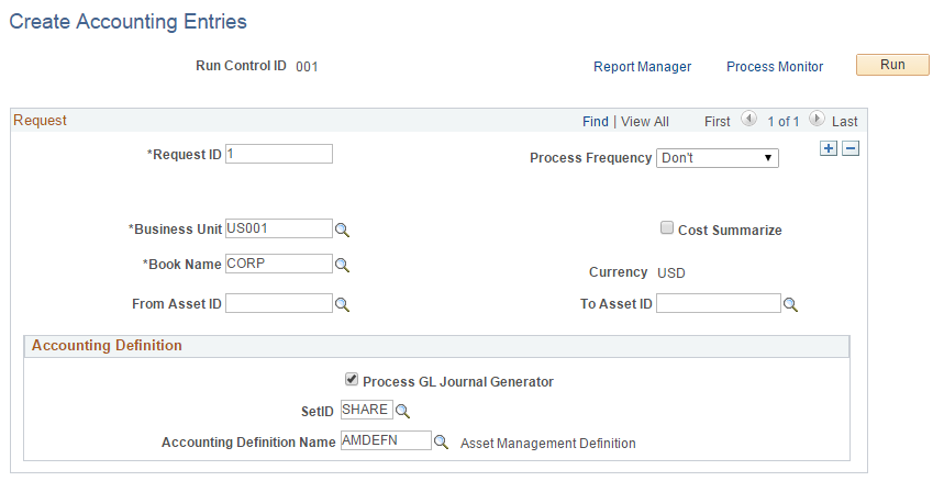 Create Accounting Entries page