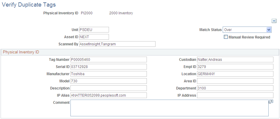 Verify Duplicate Tags page