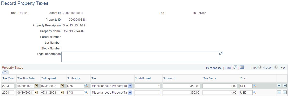 Record Property Taxes page