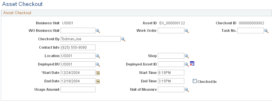 Asset Checkout page