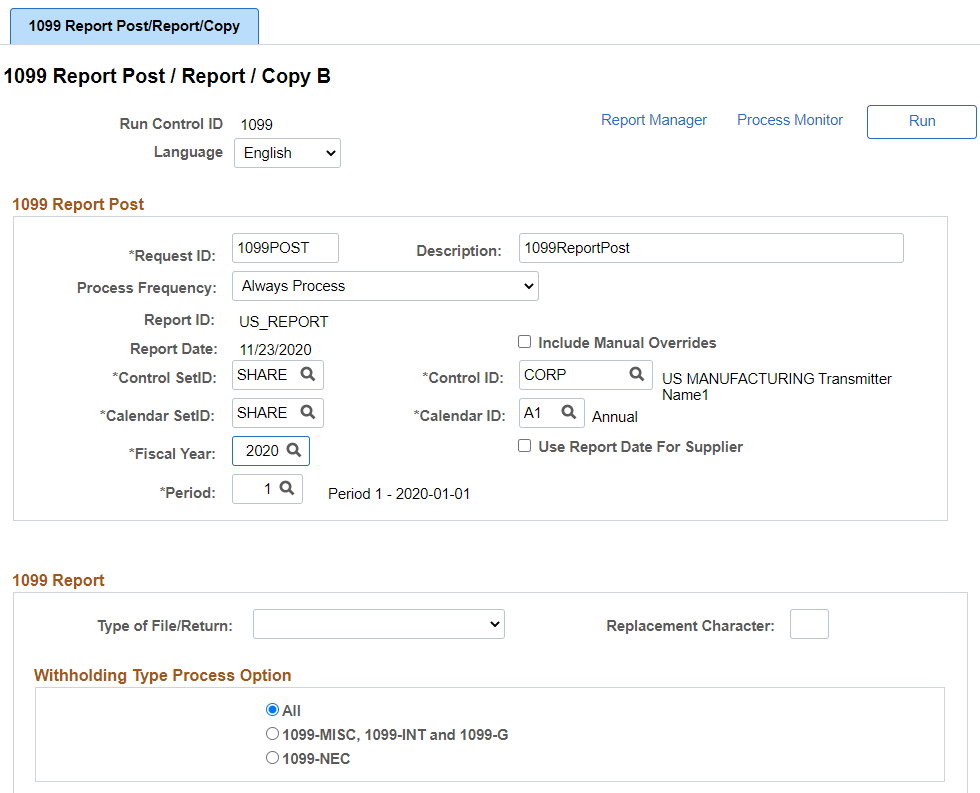 1099 Report Post / Report / Copy B page (2020 and later) 1 of 2