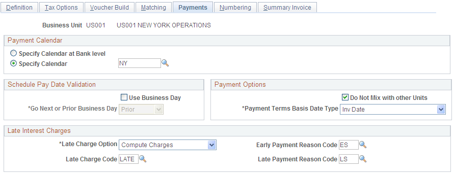 Payables Definition - Payments page