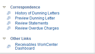 Receivables WorkCenter - Links pagelet (2 of 2)
