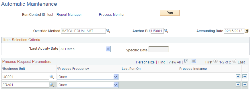 Automatic Maintenance page