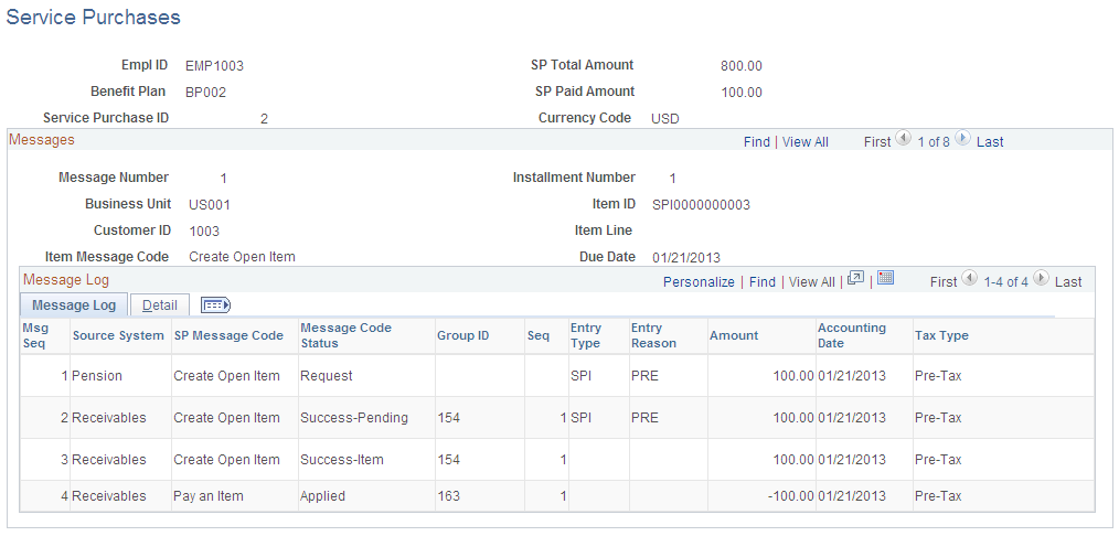 Service Purchases page
