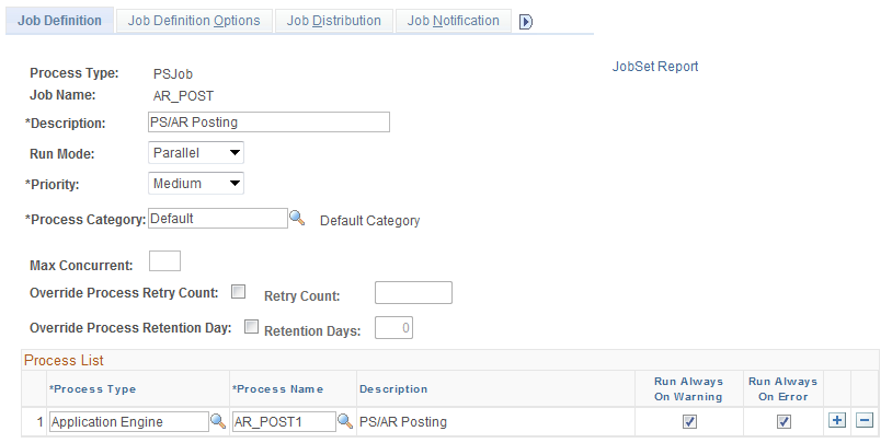 Job Definition page