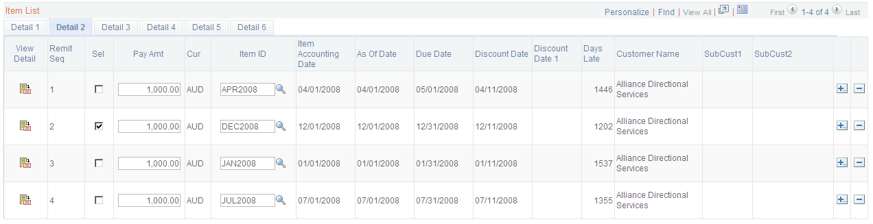 Payment Worksheet Application page - Detail 2 tab