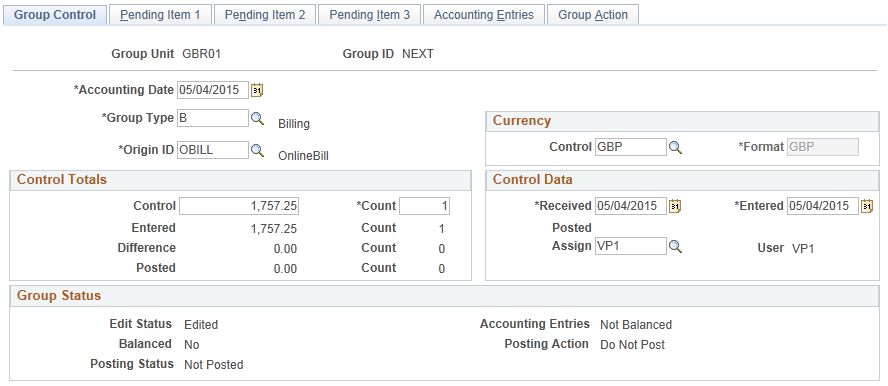 Group Control page