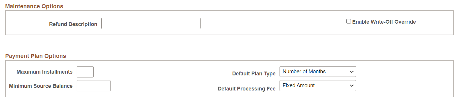 Receivables Options - Payment Options (2 of 2) page