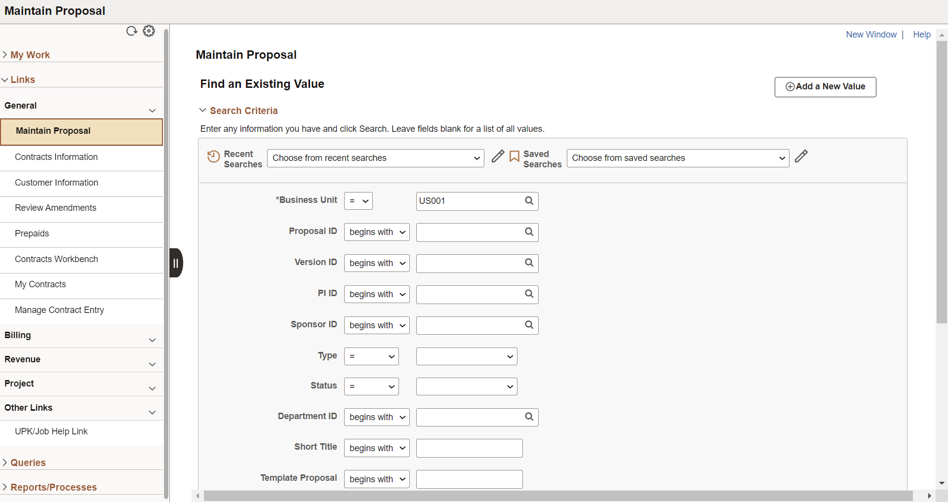 Contracts WorkCenter - Links pagelet