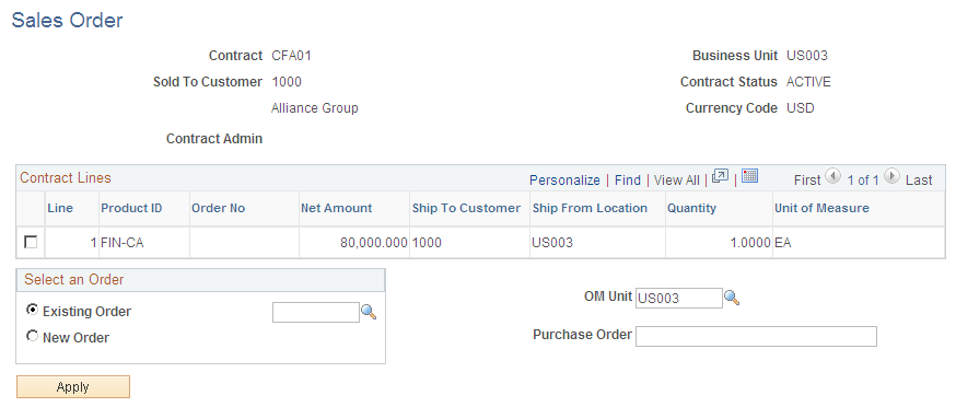 Sales Order page