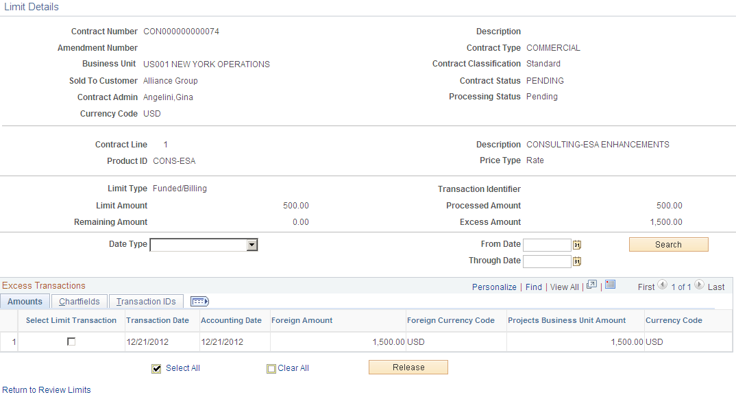 Limit Details page