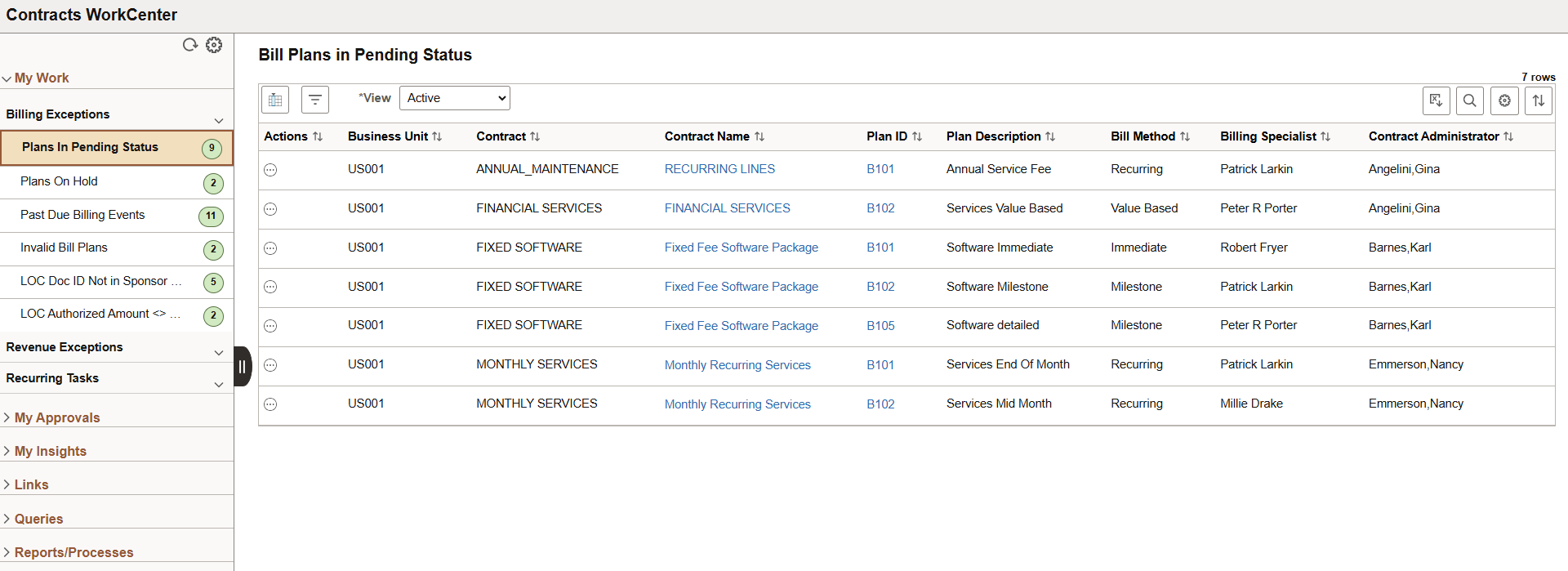 Bill Plans in Pending Status (Work Management Enabled)