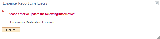 Expense Report Line Errors window
