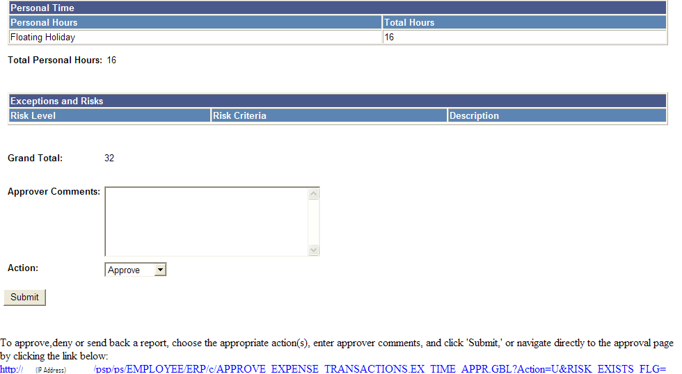 Time Report Approval email (2 of 2)