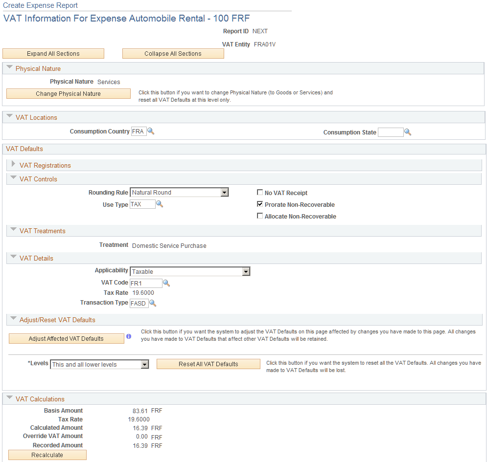 VAT Information For [Expense Type] page