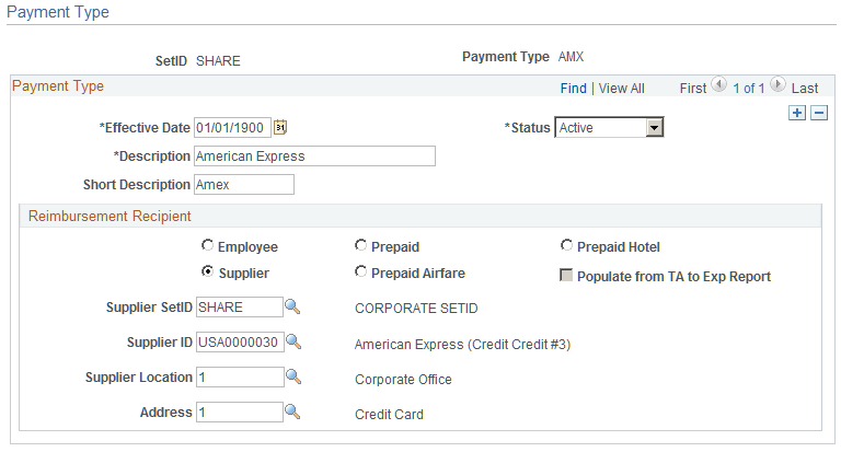 Payment Type page