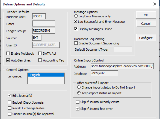 Define Options and Defaults