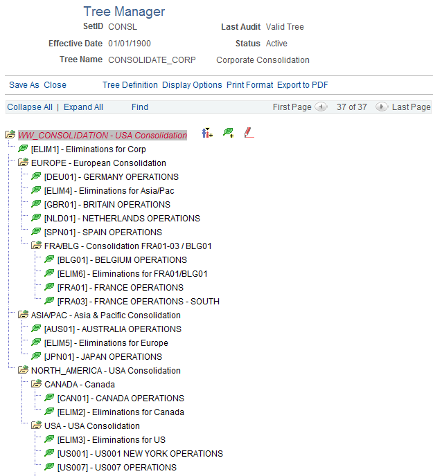 Consolidation tree for World Wide Consolidation