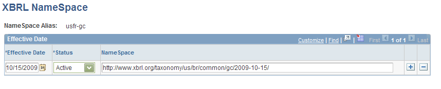 XBRL NameSpace page