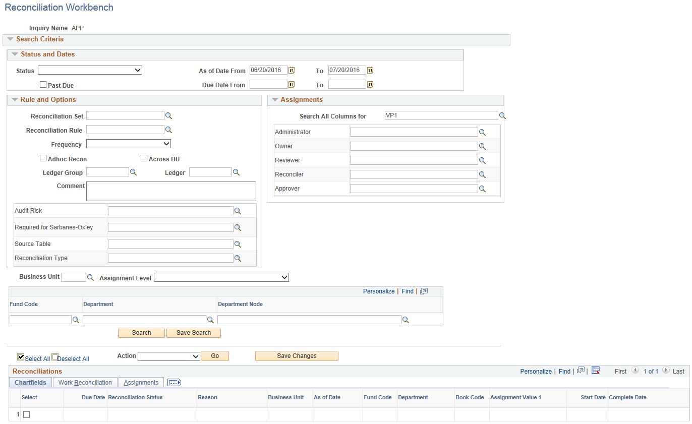 Reconciliation Workbench page