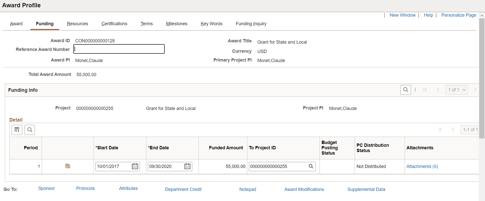 Award - Funding Page