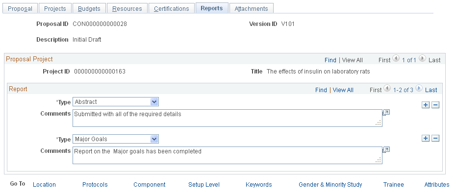 Reports page