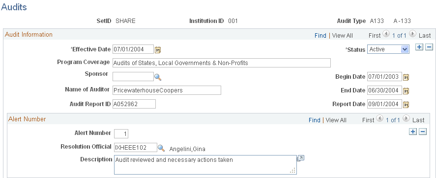 Audits page