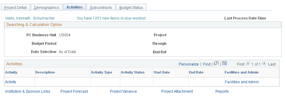 Project Detail - Activities page