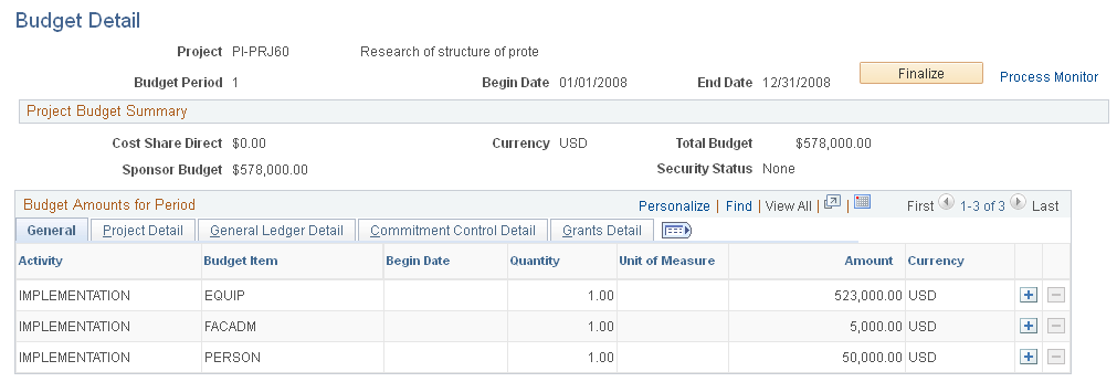 Budget Detail page