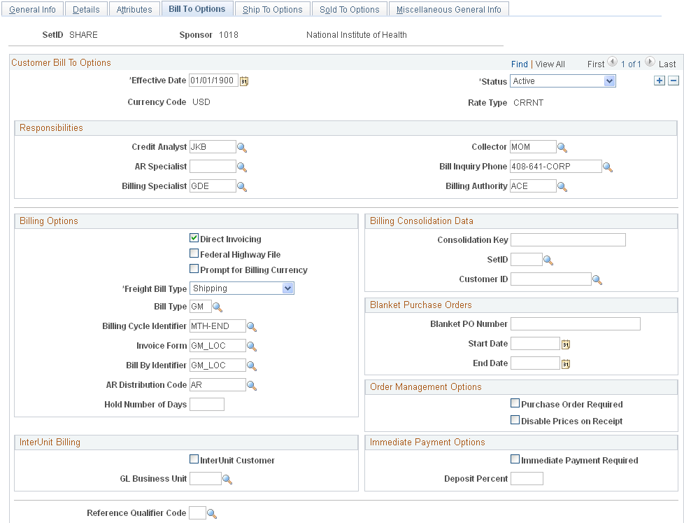Sponsors - Bill To Options page (1 of 2)