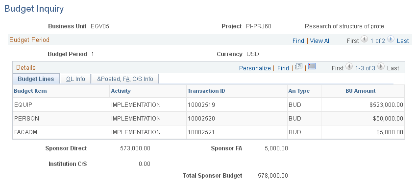 Budget Inquiry page