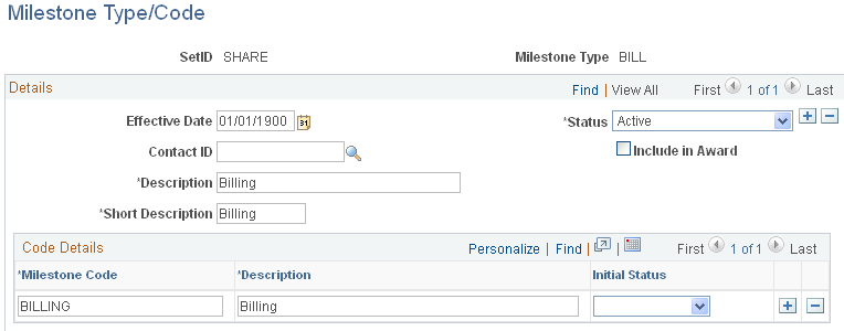 Milestone Type/Code page
