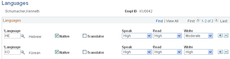 Languages page