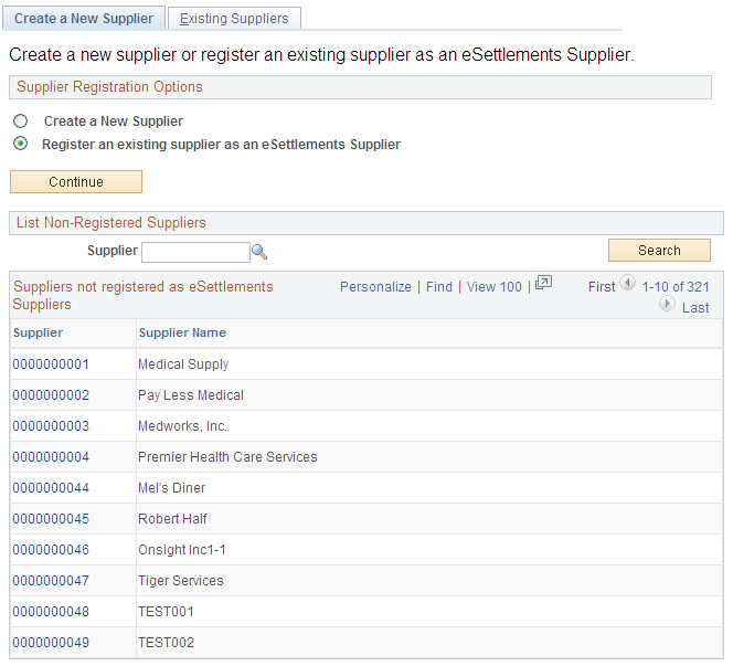 Create a New Supplier page