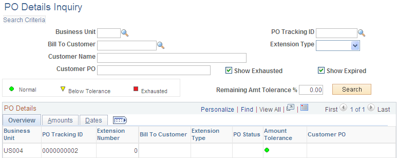 PO Details Inquiry page