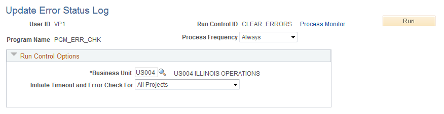 Update Error Status Log page