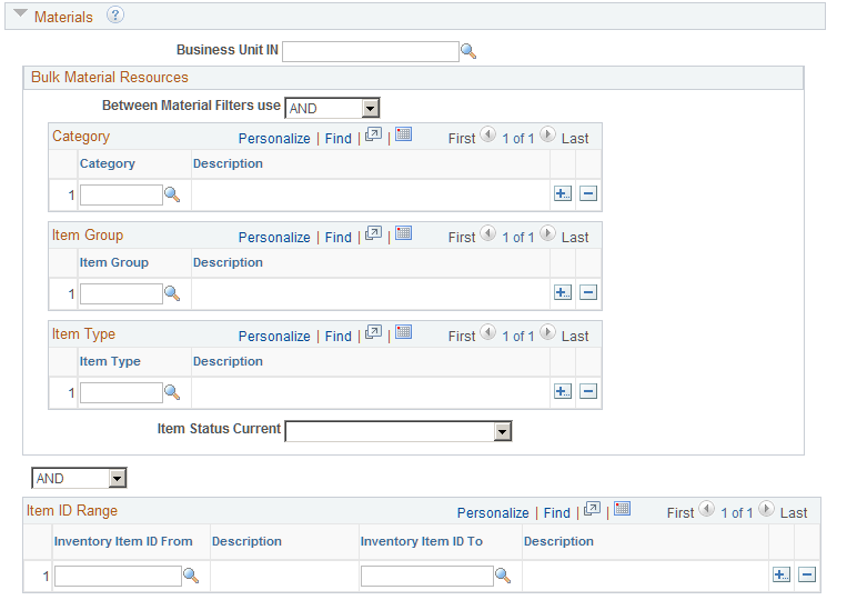 Synchronize Master Data page (Materials section)
