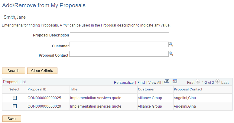 Add/Remove from My Proposals page