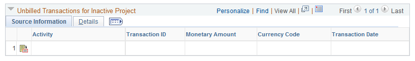 Projects Reconciliation Workbench page (2 of 2)