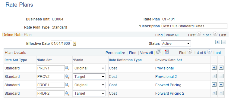 Rate Plans page