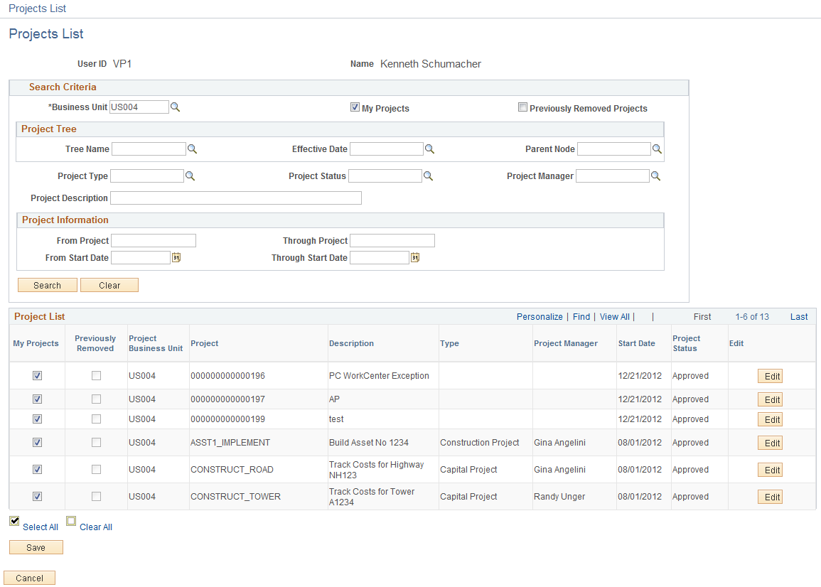 Projects List page