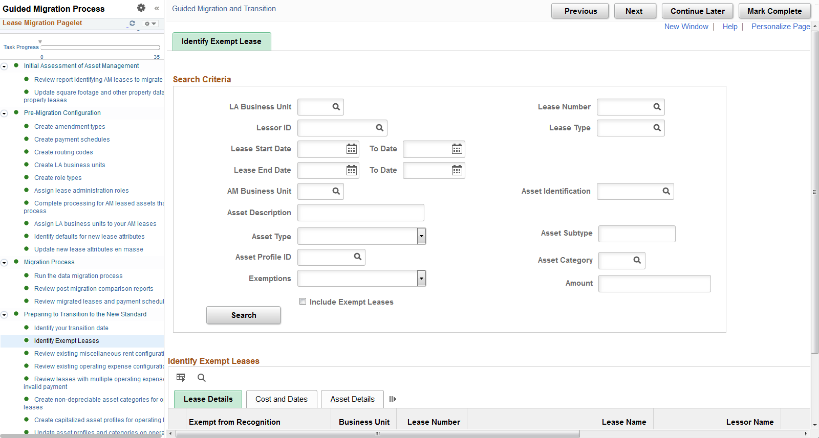 Identify Exempt Leases page