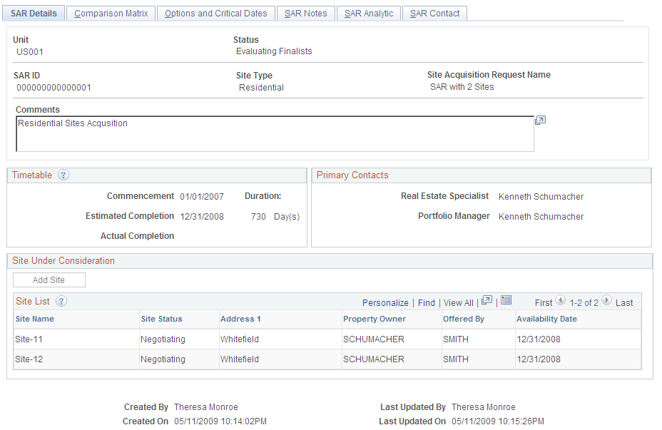 SAR Details page