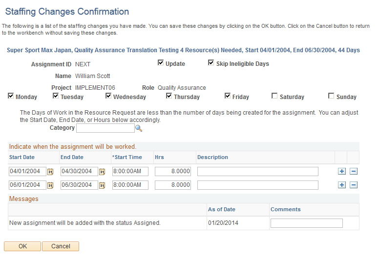 Staffing Changes Confirmation page