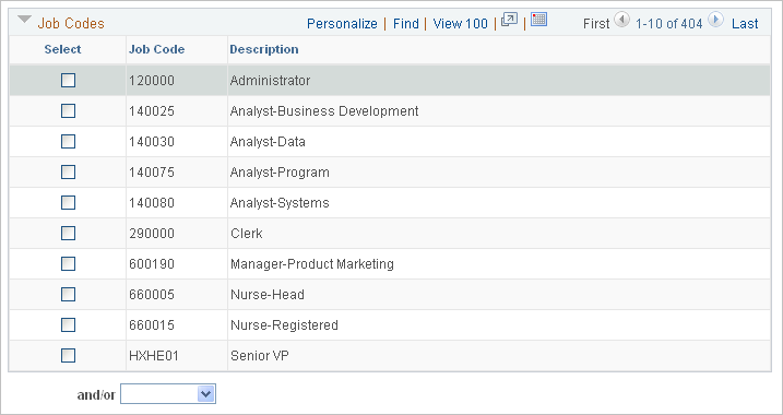 Job Codes collapsible grid on the Create Resources Program page